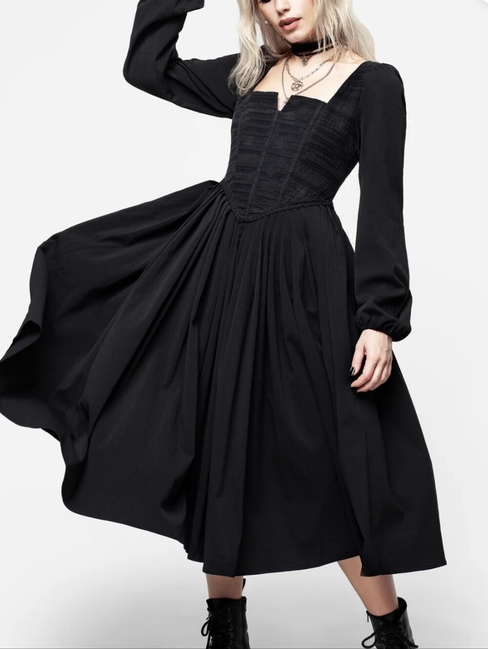 Disturbia Mina Corset Black Square-Neck Long Sleeve Midi Dress Size 14 Nwt.